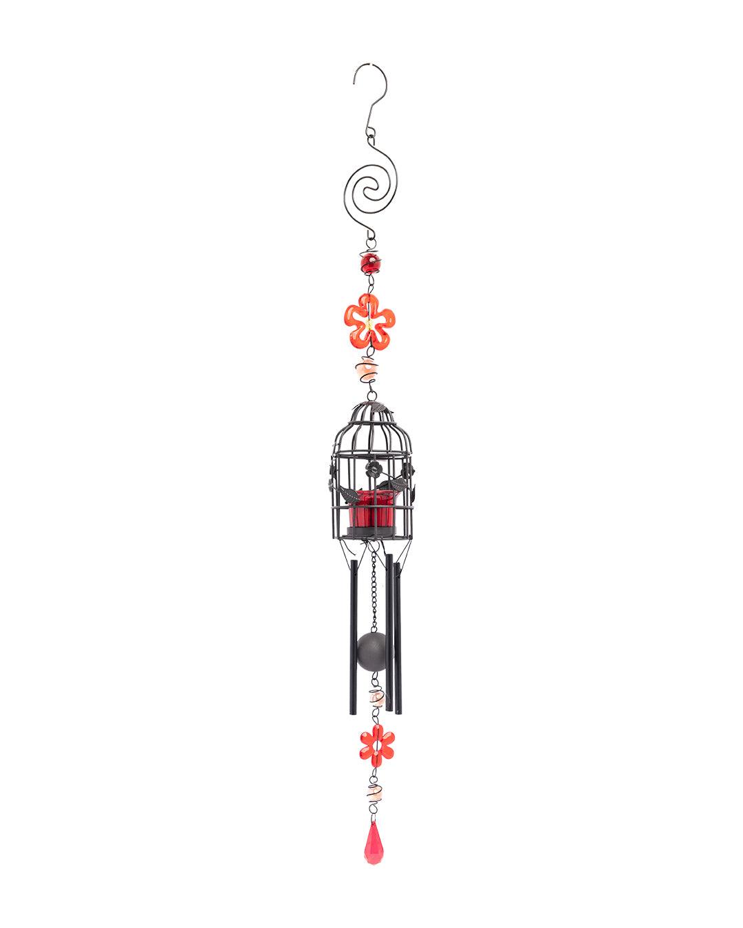 VON CASA Wind Chime with T-Light Holder, Red, Iron - MARKET 99