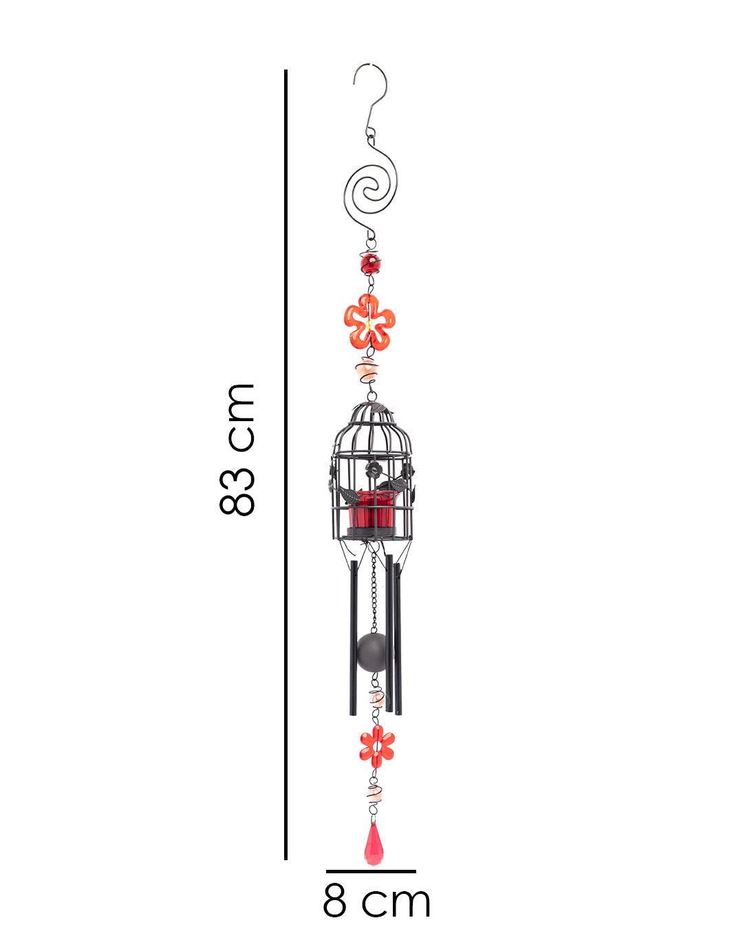 Market99 Wind Chime with T-Light Holder, Red, Iron - MARKET 99