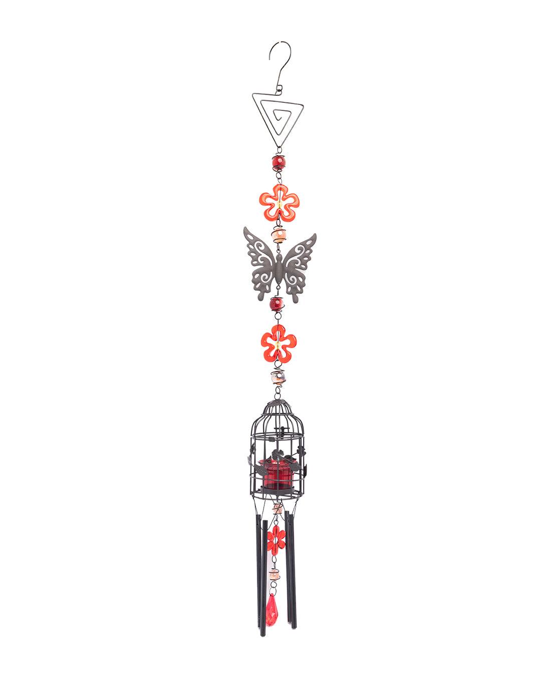 Market99 Wind Chimes with T-Light Holder, Red, Iron - MARKET 99