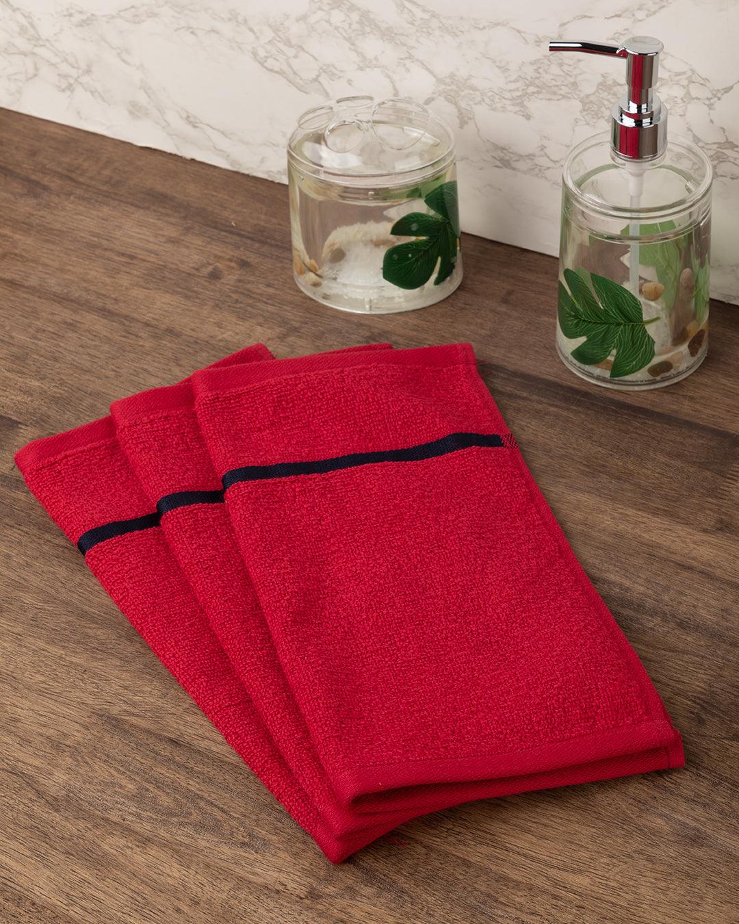 Market99 Zero Twist Face Towel, Red, Cotton, Set of 3 - MARKET 99