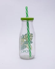 Mason Glass Sipper, Mason Jar, with Straw, Leaf Design, Green, Glass, Set Of 4, 300 mL - MARKET 99