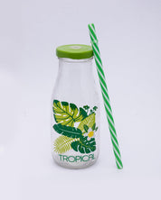 Mason Glass Sipper, Mason Jar, with Straw, Leaf Design, Green, Glass, Set Of 4, 300 mL - MARKET 99