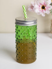 Mason Jar, with a Lid & Straw, Mason Tumbler, Glass, Green, 400 mL - MARKET 99