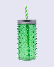 Mason Jar, with a Lid & Straw, Mason Tumbler, Glass, Green, 400 mL - MARKET 99