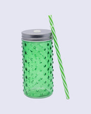 Mason Jar, with a Lid & Straw, Mason Tumbler, Glass, Green, 400 mL - MARKET 99