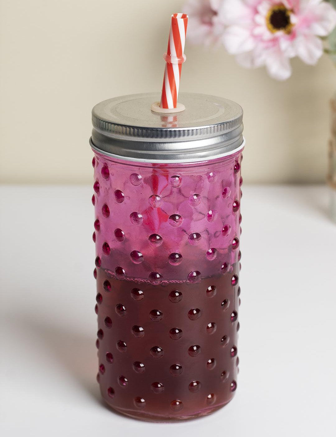 Mason Jar, with a Lid & Straw, Mason Tumbler, Glass, Pink, 400 mL - MARKET 99