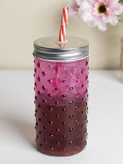 Mason Jar, with a Lid & Straw, Mason Tumbler, Glass, Pink, 400 mL - MARKET 99