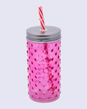 Mason Jar, with a Lid & Straw, Mason Tumbler, Glass, Pink, 400 mL - MARKET 99