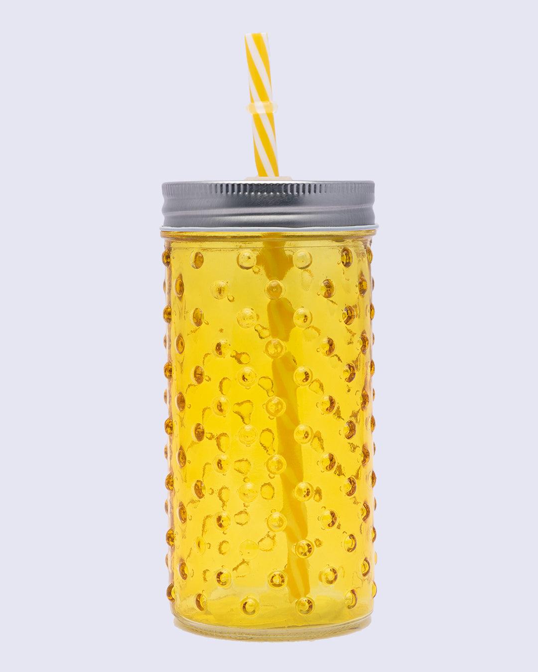 Mason Jar, with a Lid & Straw, Mason Tumbler, Glass, Yellow, 400 mL - MARKET 99