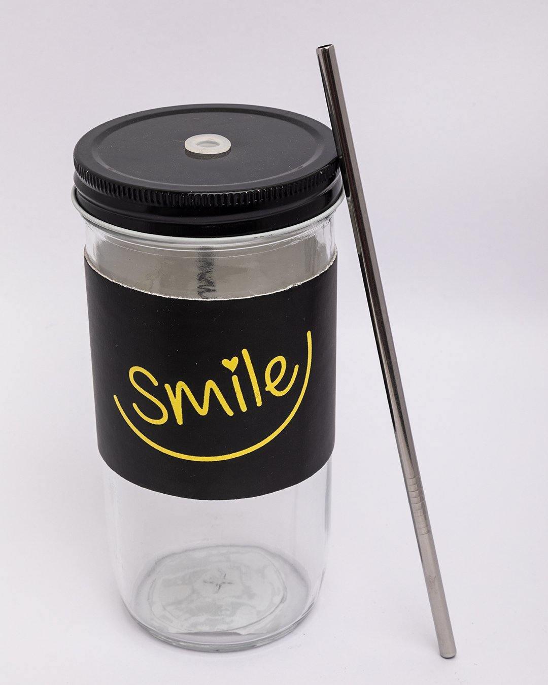 Mason Jar, with Straw & Lid, Black, Glass, 450 mL - Market 99 – MARKET 99