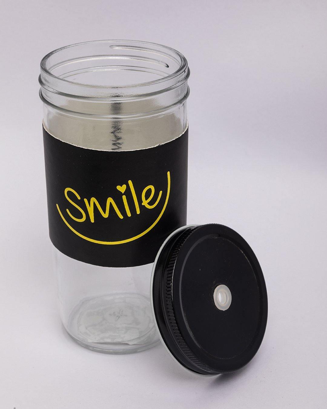 Mason Jar, with Straw & Lid, Black, Glass, 600 mL - MARKET 99