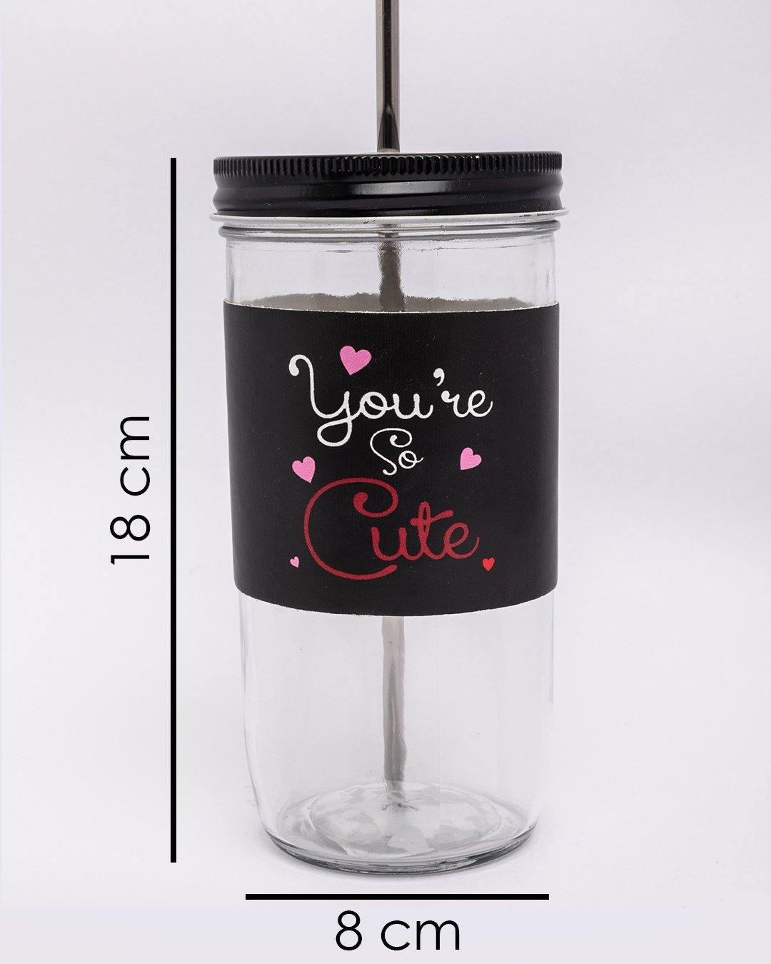 Mason Jar, with Straw & Lid, Black, Glass, 600 mL - MARKET 99