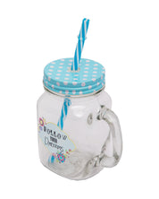 Mason Jar, with Straw & Lid, Blue, Glass, 450 mL - MARKET 99