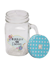 Mason Jar, with Straw & Lid, Blue, Glass, 450 mL - MARKET 99