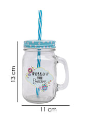 Mason Jar, with Straw & Lid, Blue, Glass, 450 mL - MARKET 99