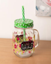 Mason Jar, with Straw & Lid, Green, Glass, 450 mL - MARKET 99