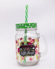 Mason Jar, with Straw & Lid, Green, Glass, 450 mL - MARKET 99