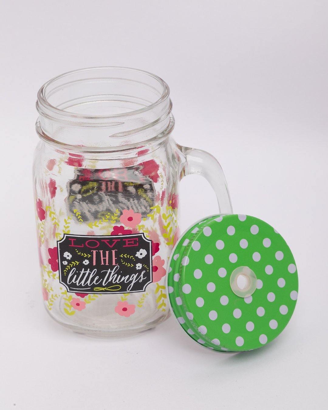 Mason Jar, with Straw & Lid, Green, Glass, 450 mL - MARKET 99