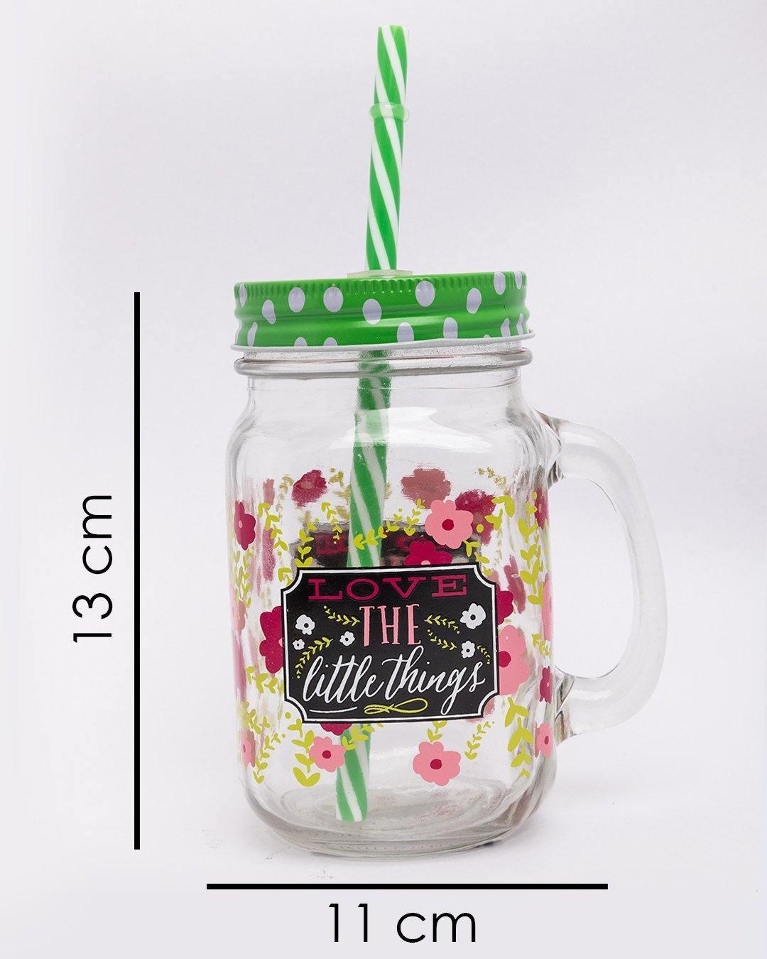 Mason Jar, with Straw & Lid, Green, Glass, 450 mL - MARKET 99