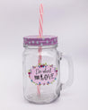 Mason Jar, with Straw & Lid, Pink, Glass, 450 mL - MARKET 99