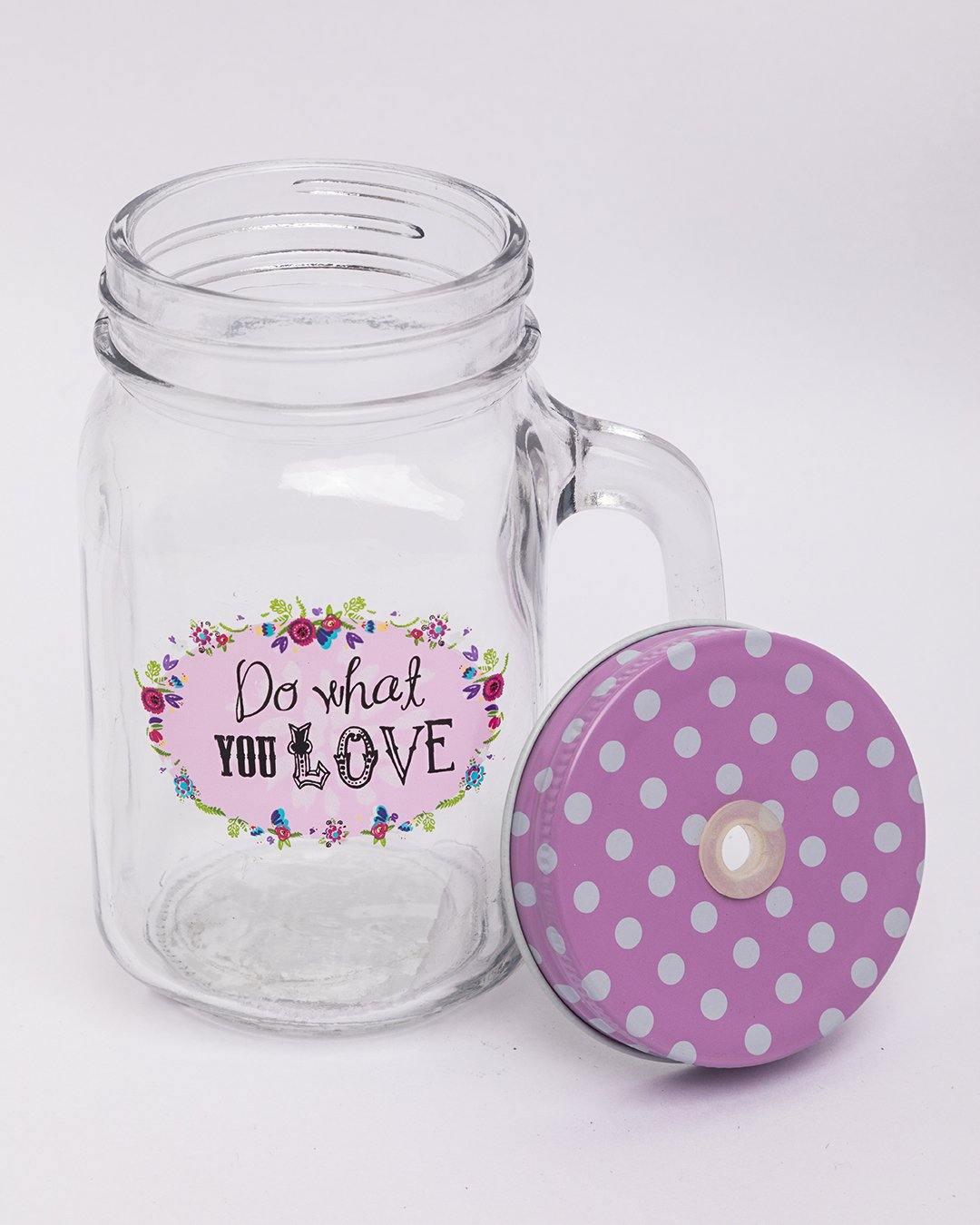 Mason Jar, with Straw & Lid, Pink, Glass, 450 mL - MARKET 99