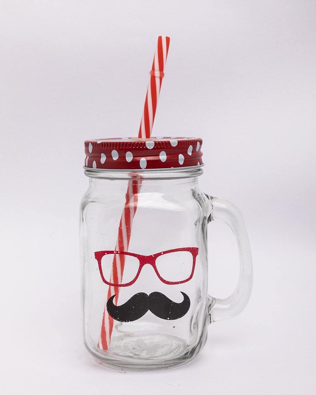 Mason Jar, with Straw & Lid, Red, Glass, 450 mL - MARKET 99