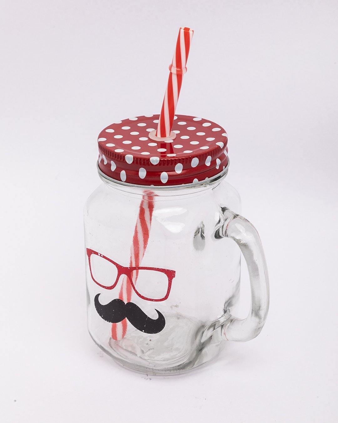 Mason Jar, with Straw & Lid, Red, Glass, 450 mL - MARKET 99