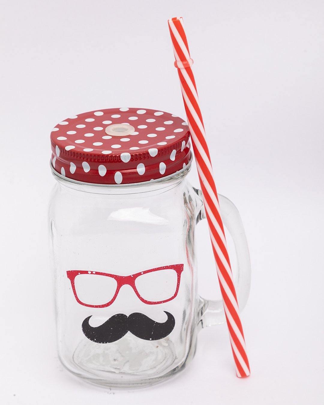 Mason Jar, with Straw & Lid, Red, Glass, 450 mL - MARKET 99