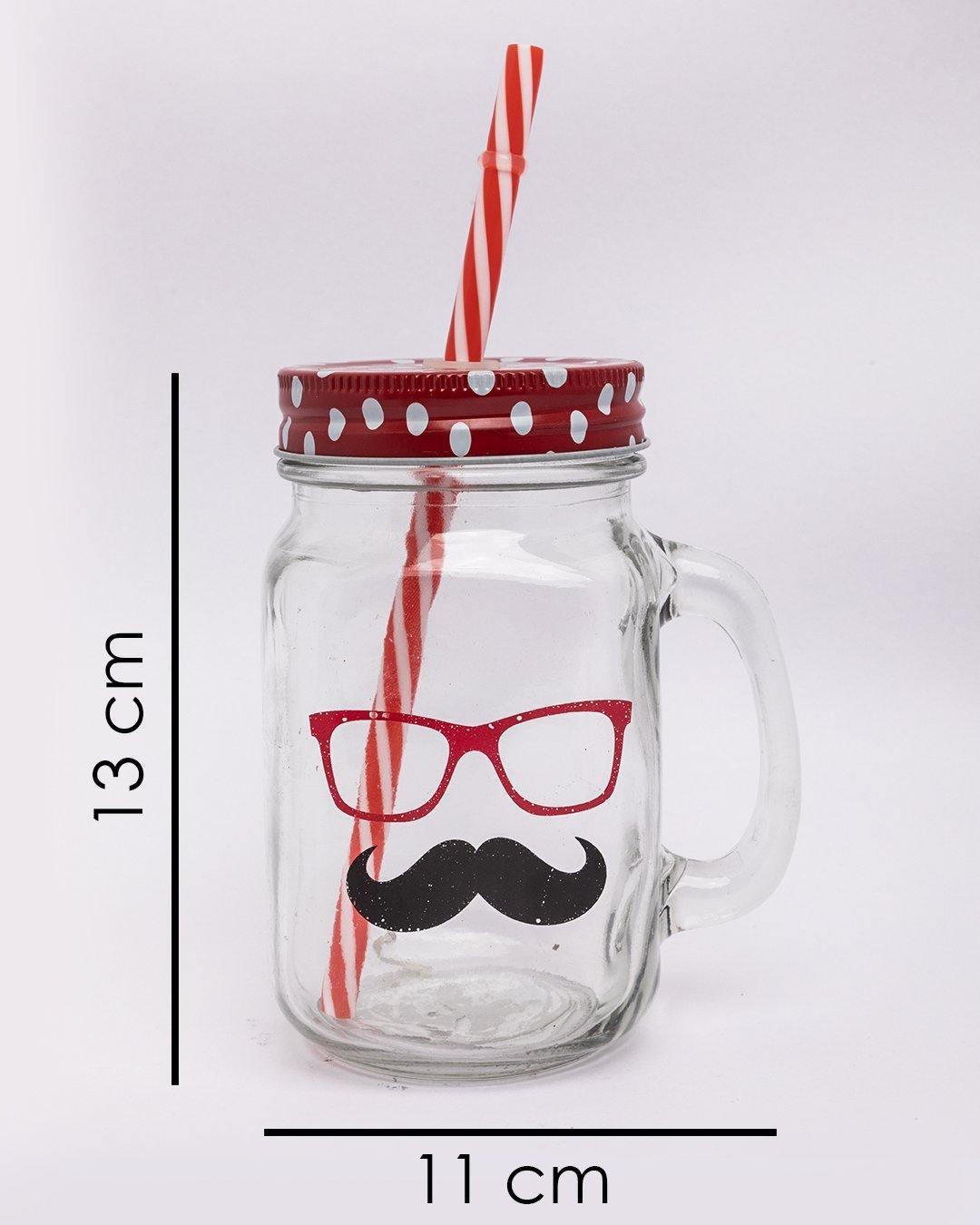 Mason Jar, with Straw & Lid, Red, Glass, 450 mL - MARKET 99