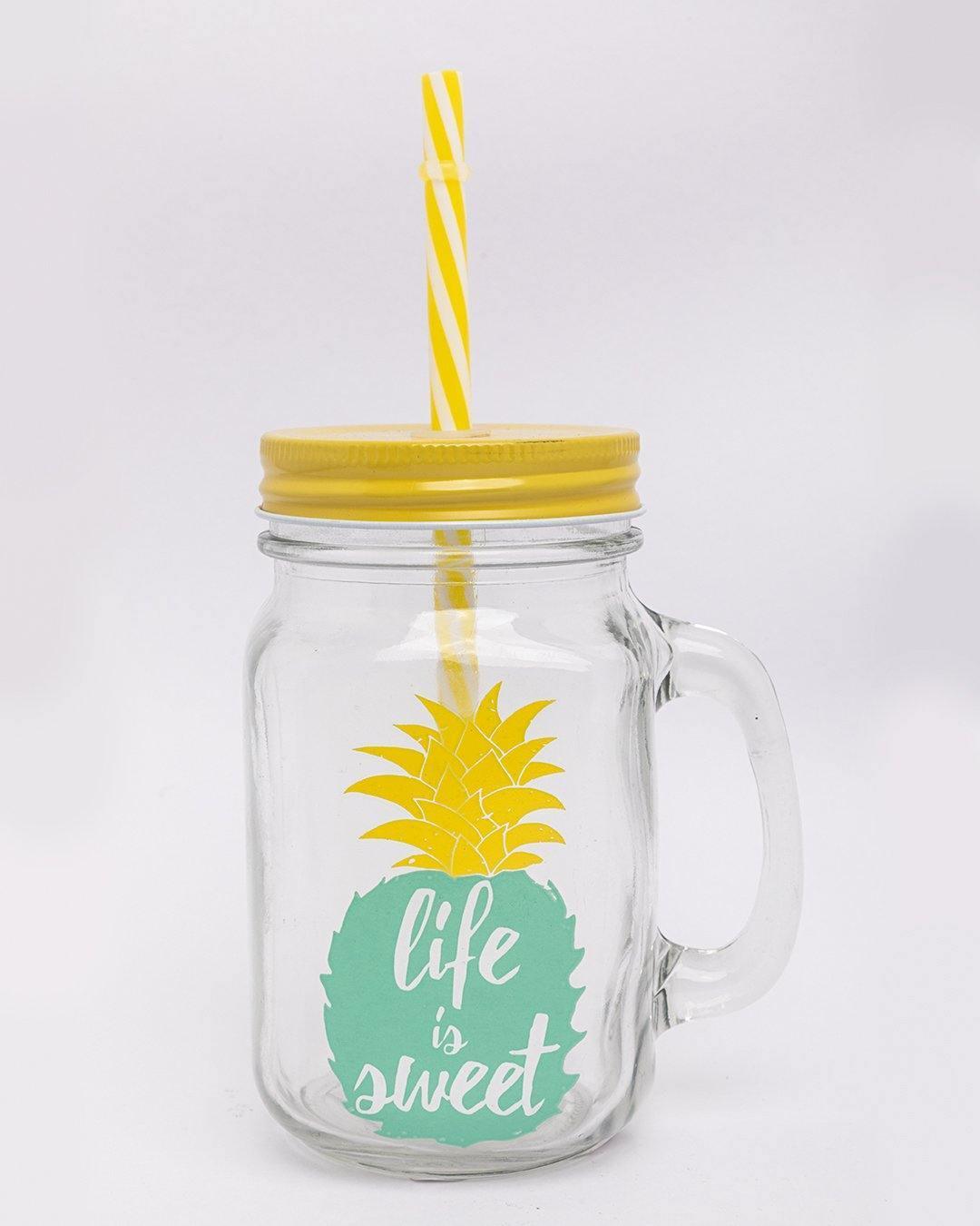 Mason Jar, with Straw & Lid, Yellow, Glass, 450 mL - MARKET 99