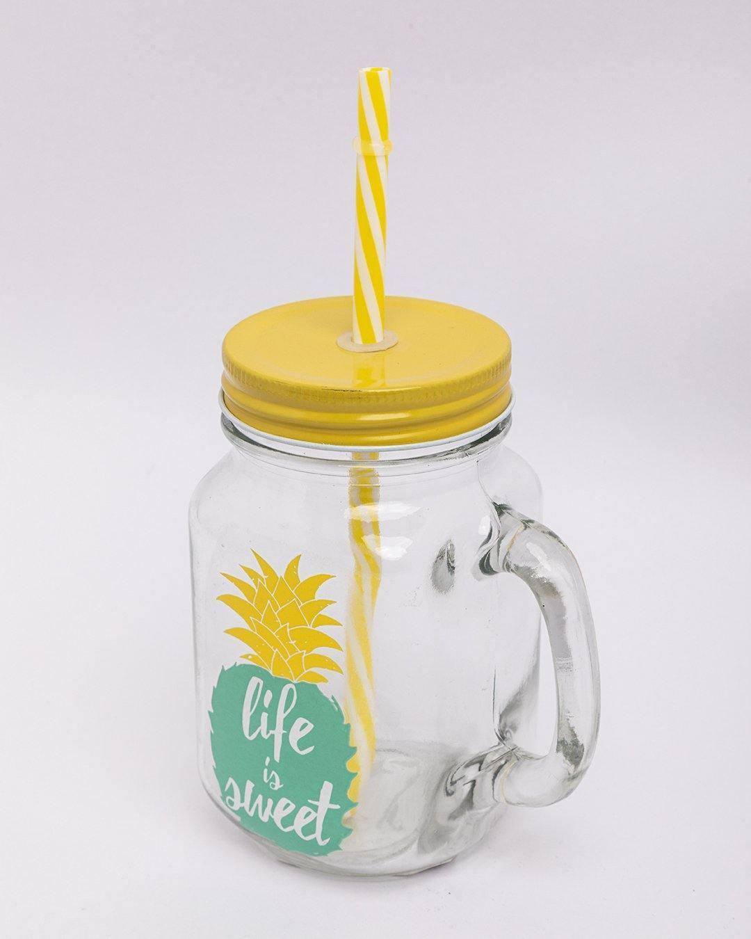 Mason Jar, with Straw & Lid, Yellow, Glass, 450 mL - MARKET 99