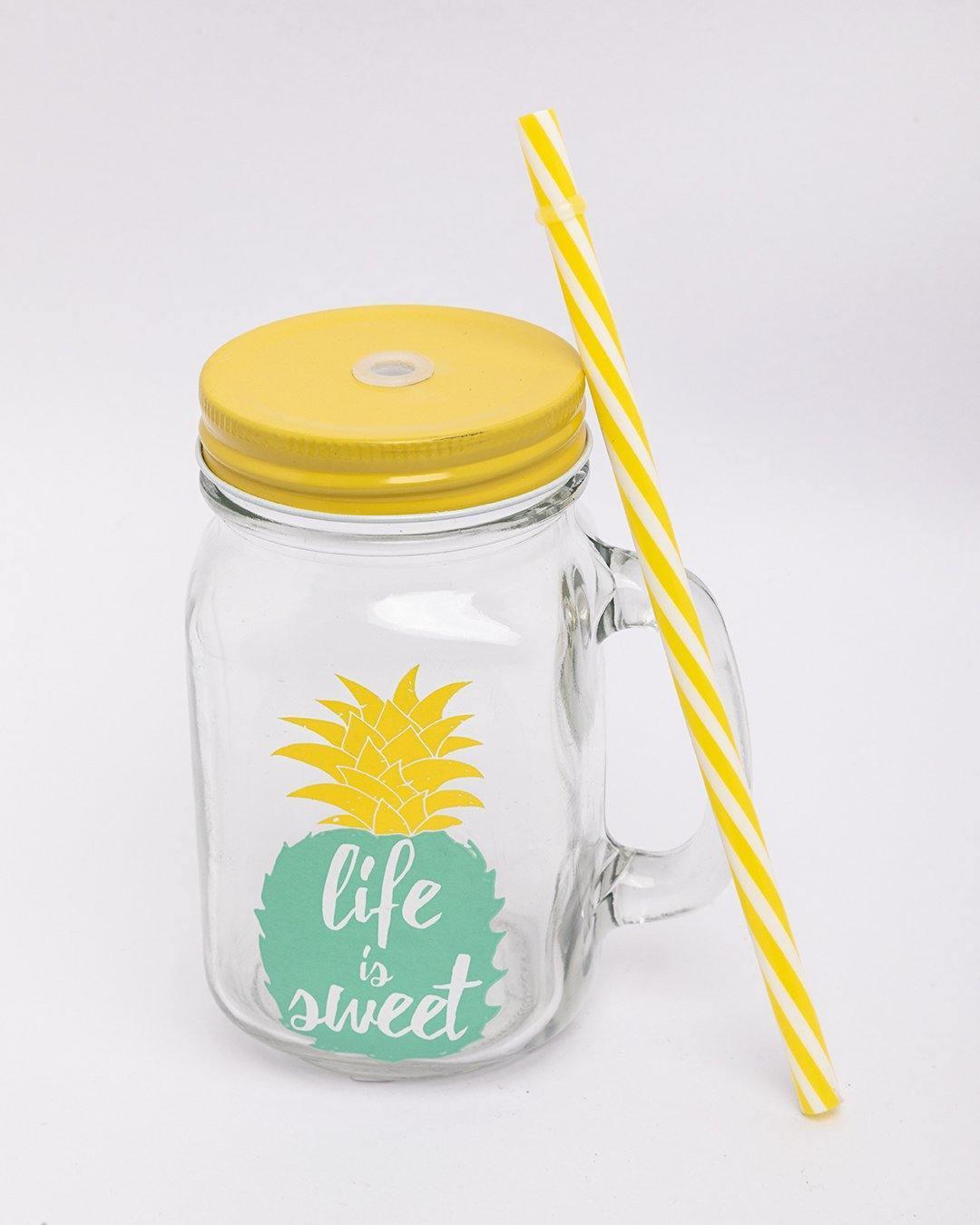 Mason Jar, with Straw & Lid, Yellow, Glass, 450 mL - MARKET 99