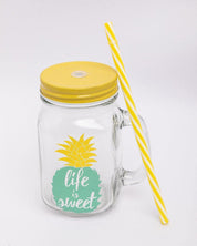 Mason Jar, with Straw & Lid, Yellow, Glass, 450 mL - MARKET 99