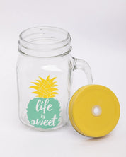 Mason Jar, with Straw & Lid, Yellow, Glass, 450 mL - MARKET 99