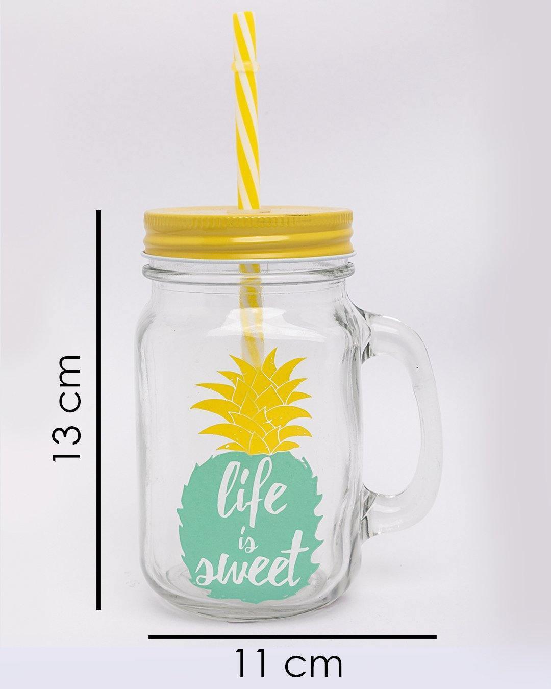 Mason Jar, with Straw & Lid, Yellow, Glass, 450 mL - MARKET 99