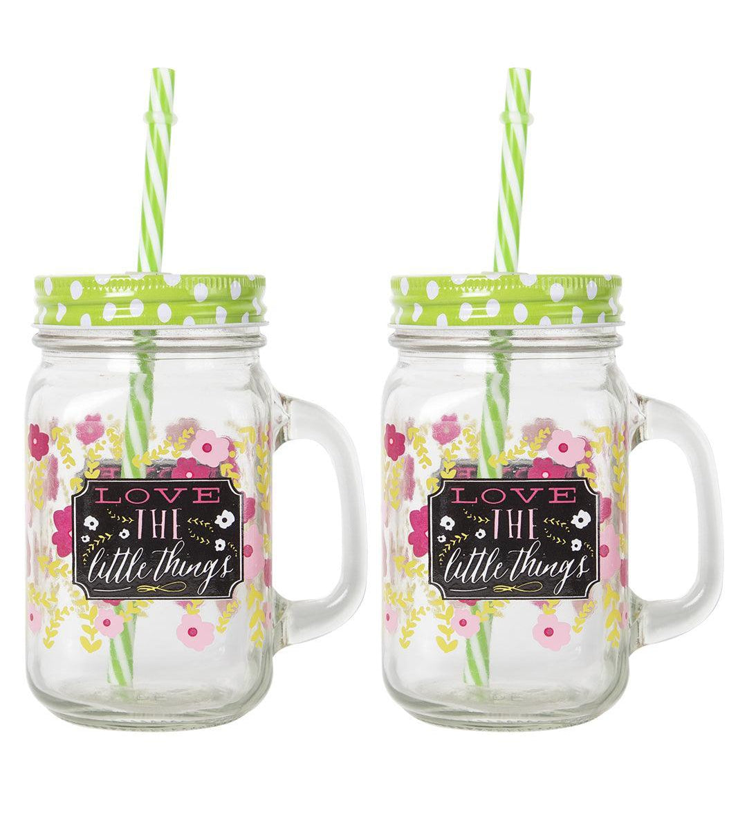 Mason Mug With Straw Set Of 2 (Each 450 Ml) - MARKET 99
