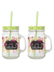 Mason Mug With Straw Set Of 2 (Each 450 Ml) - MARKET 99