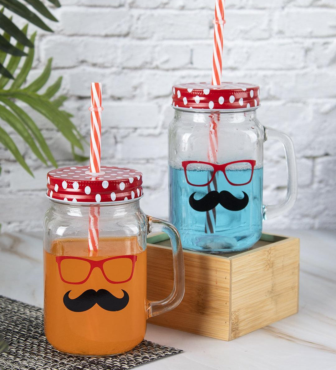 Mason Mug With Straw Set Of 2 (Each 450 Ml) - MARKET 99