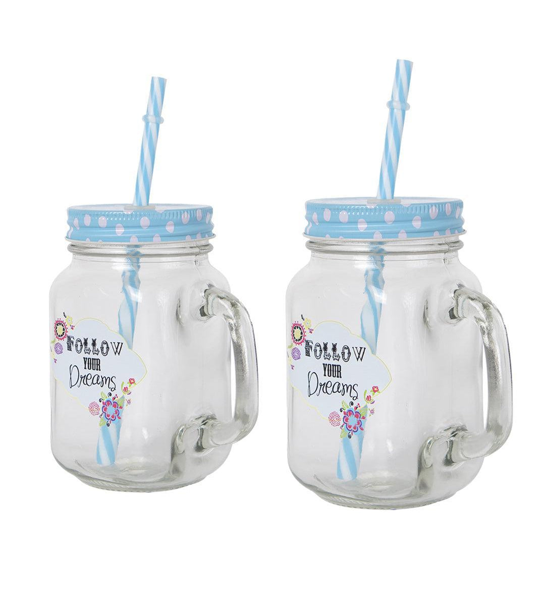 Mason Mug With Straw Set Of 2 (Each 450 Ml) - MARKET 99