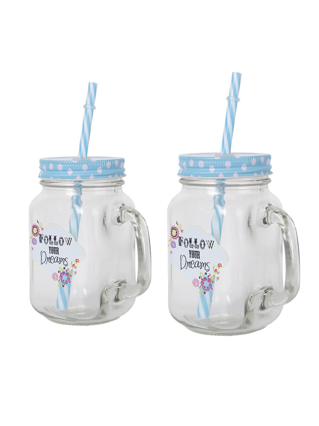 Mason Mug With Straw Set Of 2 (Each 450 Ml) - MARKET 99