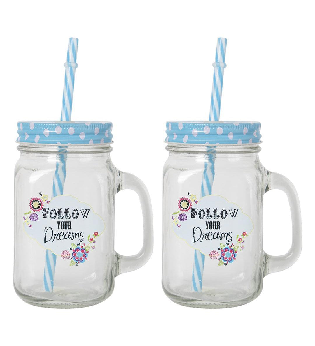 Mason Mug With Straw Set Of 2 (Each 450 Ml) - MARKET 99