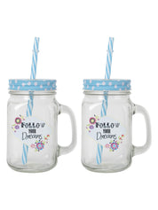 Mason Mug With Straw Set Of 2 (Each 450 Ml) - MARKET 99