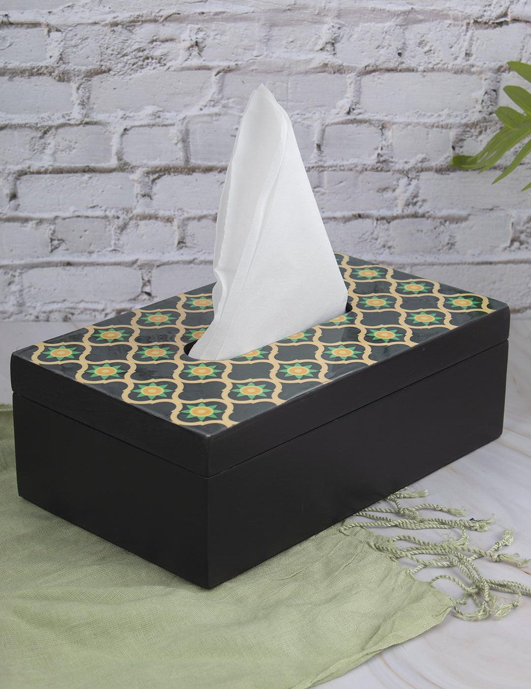 Mdf Green & Black Rectangular Tissue Box - MARKET 99