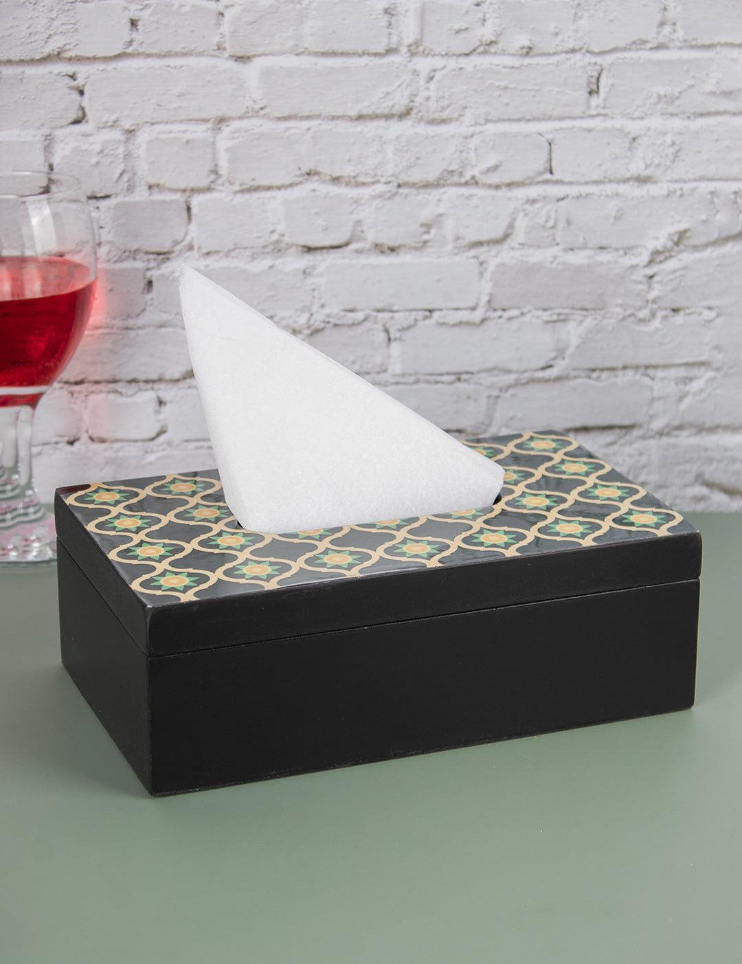 Mdf Green & Black Rectangular Tissue Box - MARKET 99