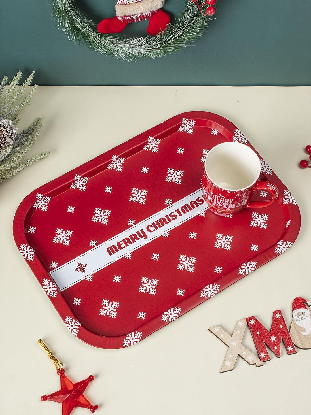 Merry Christmas & Snowflake Print - Serving Christmas Metal Tray - MARKET 99