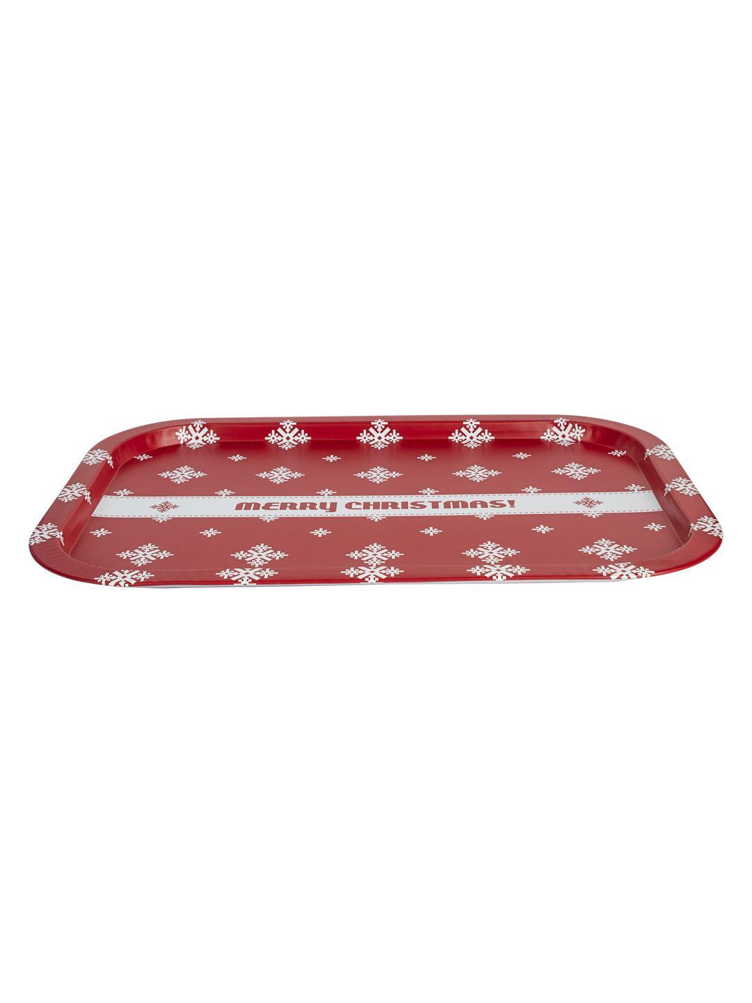 Merry Christmas & Snowflake Print - Serving Christmas Metal Tray - MARKET 99