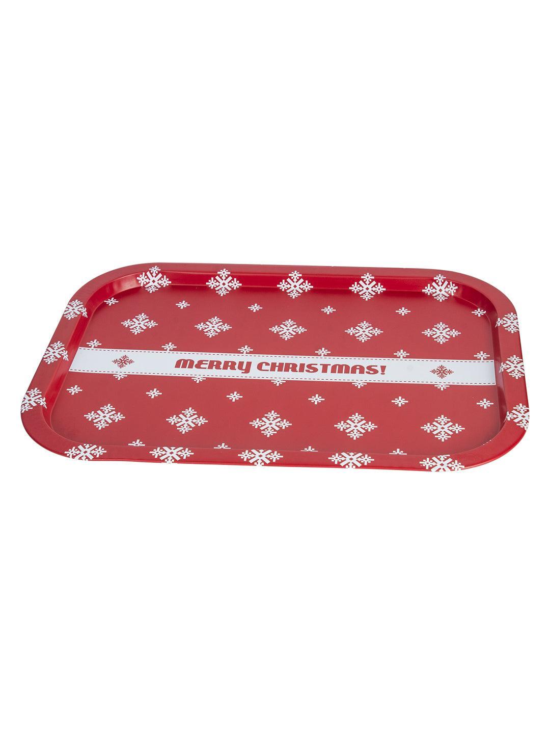 Merry Christmas & Snowflake Print - Serving Christmas Metal Tray - MARKET 99