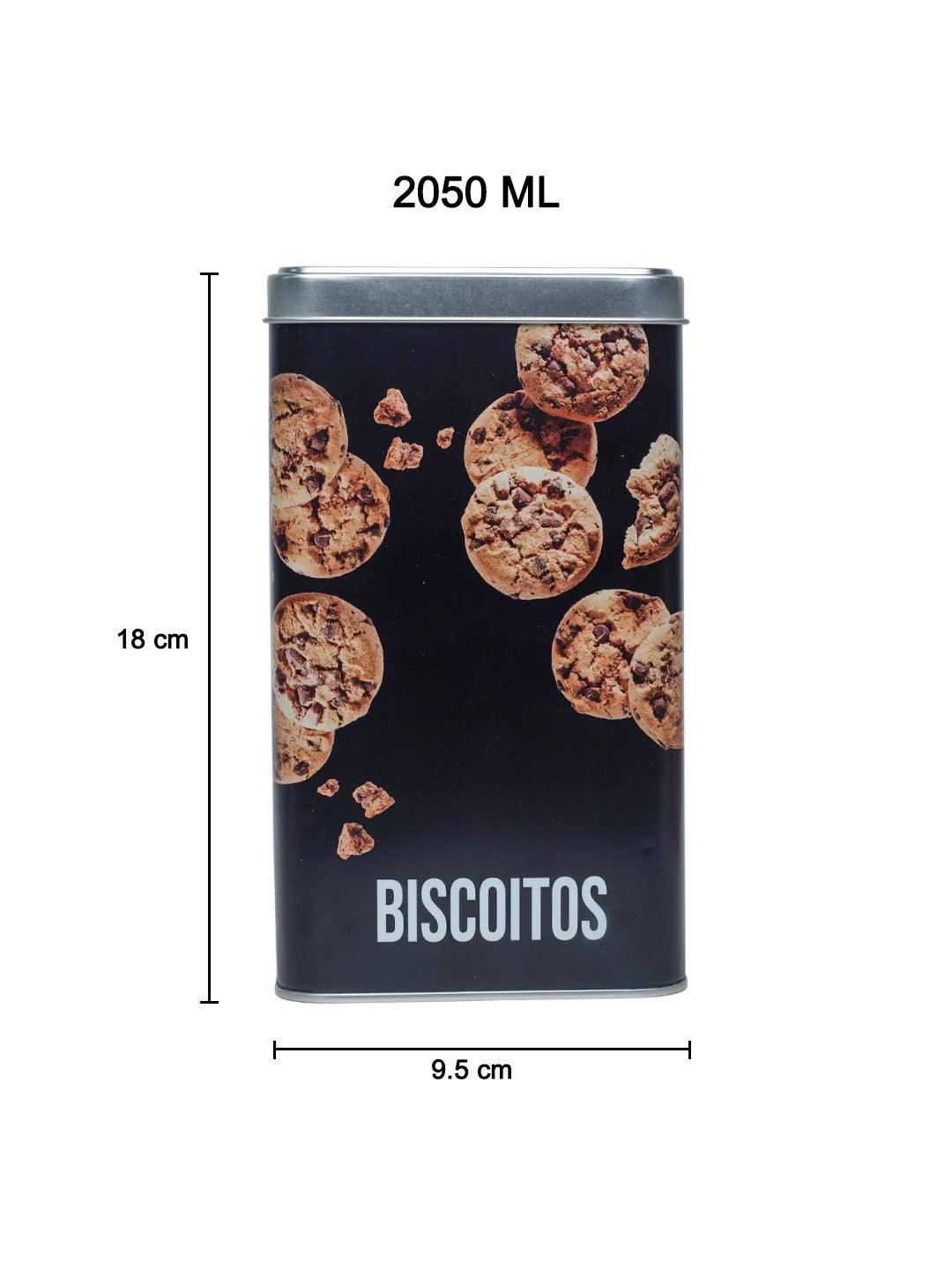 Metal Biscuites Jar - Black, 2050Ml - MARKET 99