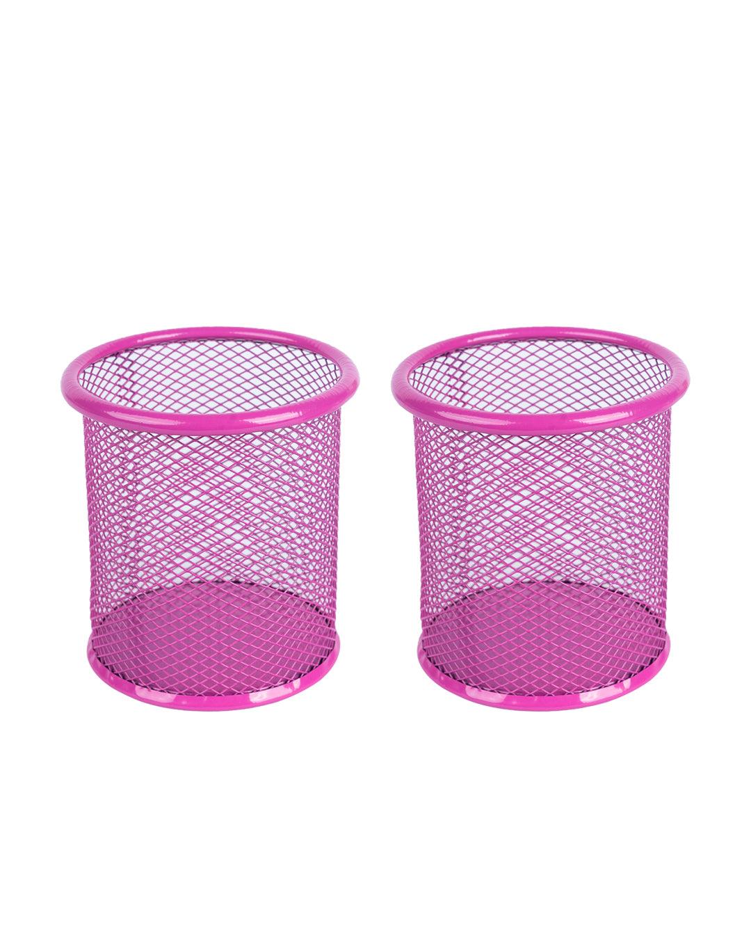 Metal Pen Holder, Mesh Design, Pink, Mild Steel, Set of 2 - MARKET 99