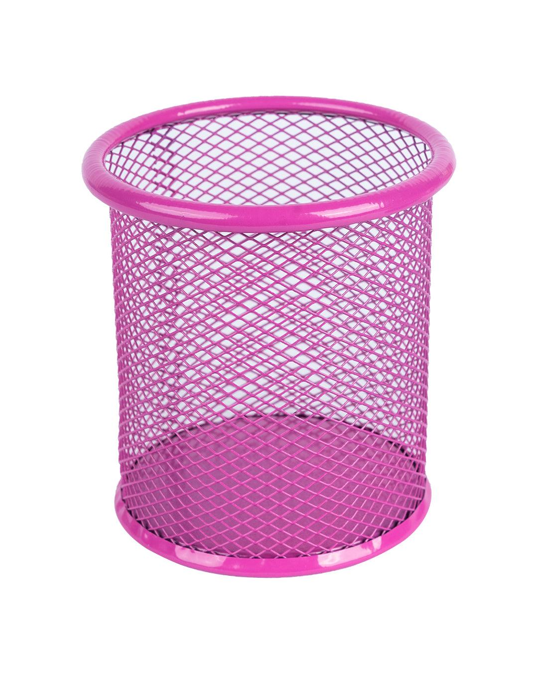 Metal Pen Holder, Mesh Design, Pink, Mild Steel, Set of 2 - MARKET 99